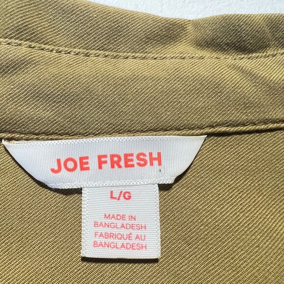 Joe Fresh Size L Cotton Blend khaki Button-Up Shirt Coastal Grandmother, Normcor - Picture 4 of 9